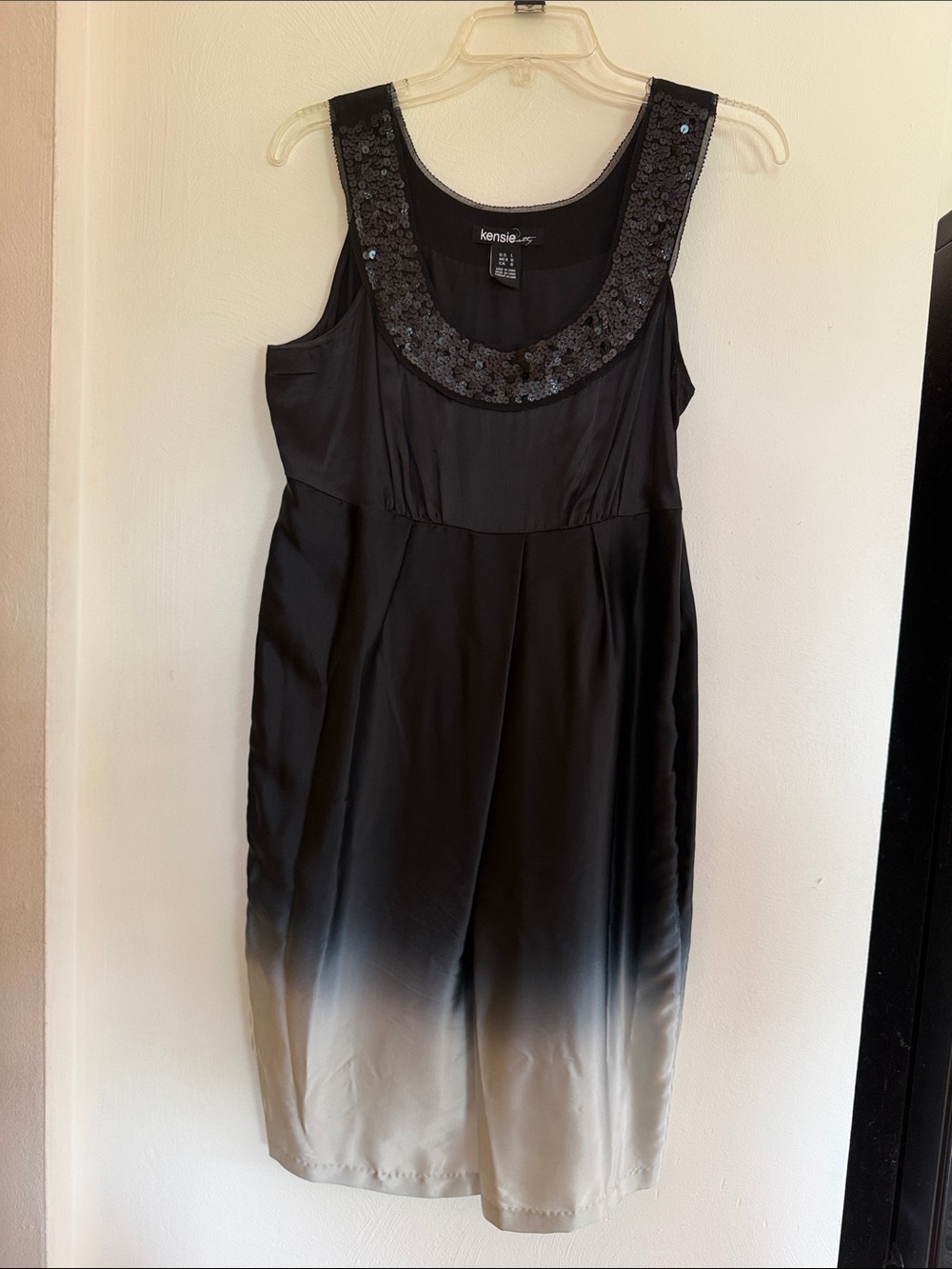 Kensie Black-to-Cream Ombre Sequin Scoop Dress